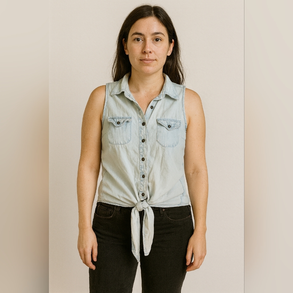 Charlotte Russe Light Blue Denim Tie-Front Tank Top